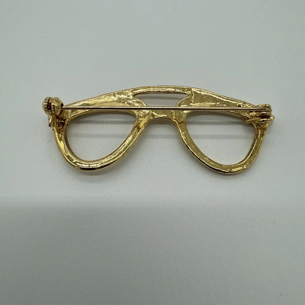 Eyeglasses Vintage Pin Gold Tone Jeweled Glasses